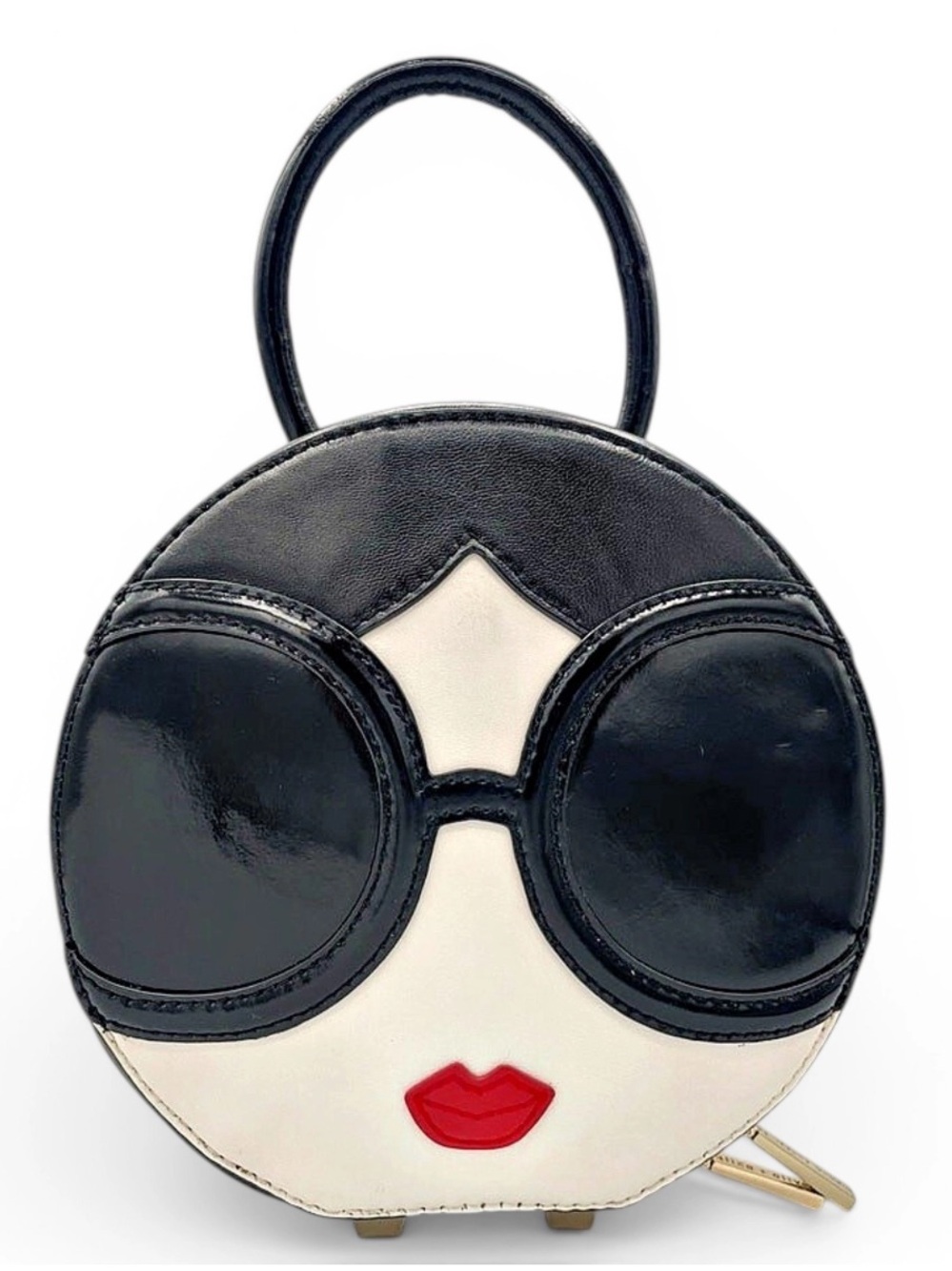 ALICE + OLIVIA Stace Face Circle Leather Bag Round Clutch | Novelty Top Handle